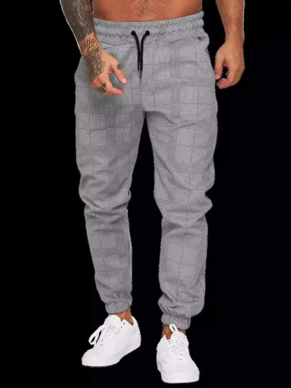 Men's Plus Size Plaid Drawstring Pants.