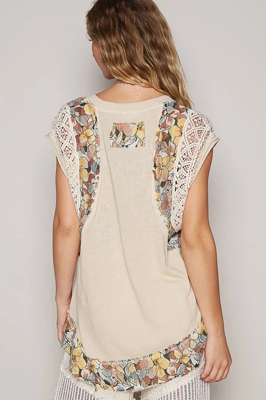 POL Floral Frayed Hem Crochet Cap Sleeve Top - Premium Women / Jeans & Denim from Trendsi - Just $55.08! Shop now at Handbags Specialist Headquarter