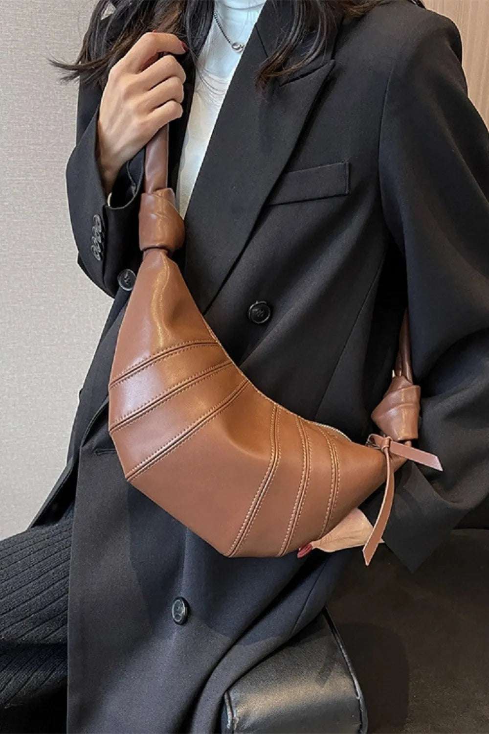 Zenana Vegan Leather Croissant Crossbody Bag - Premium Crossbody Bag from Trendsi - Just $31.99! Shop now at Handbags Specialist Headquarter