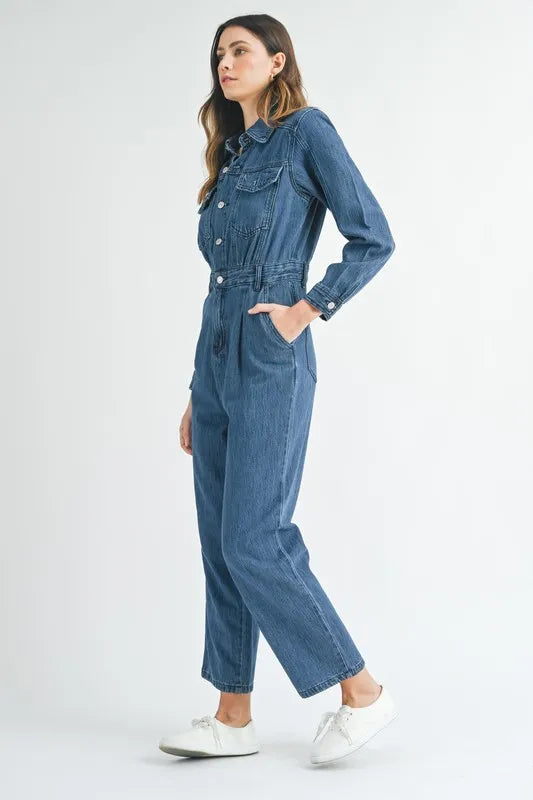 MABLE Cinched Waist Straight Leg Denim Jumpsuit - Premium Women / Jeans & Denim from Trendsi - Just $71.56! Shop now at Handbags Specialist Headquarter