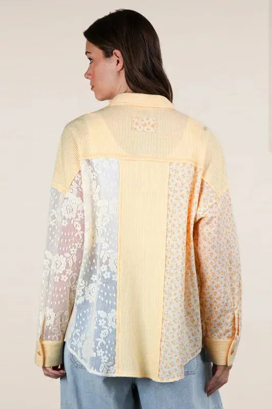 VERY J Plus Size Contrast Ribbed Knit Lace Shacket.
