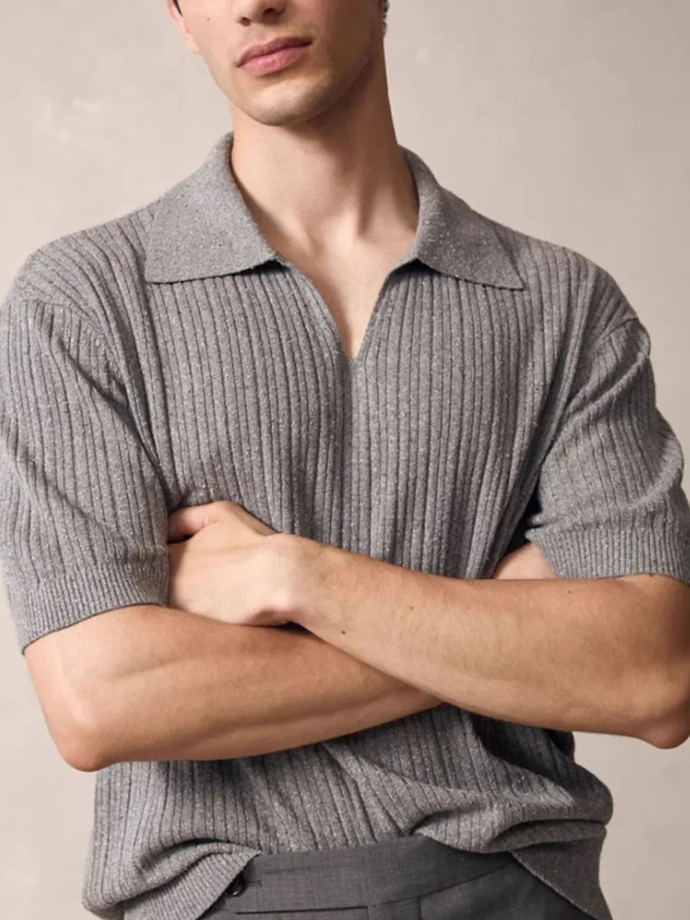Men's Plus Size Johnny Collar Half Sleeve Knit Polo - Premium Men's T Shirt from Trendsi - Just $33.36! Shop now at Handbags Specialist Headquarter