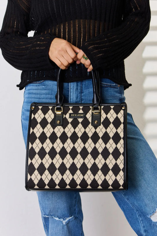 David Jones Argyle Pattern PU Leather Handbag - Premium Handbags from Trendsi - Just $51.99! Shop now at Handbags Specialist Headquarter