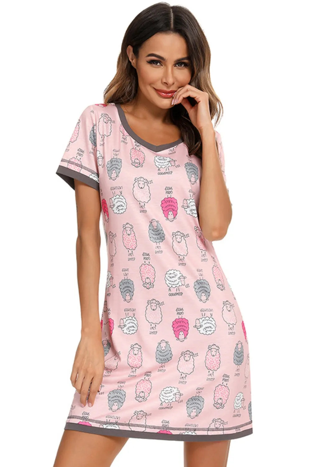 Contrast Trim Short Sleeve Lounge Dress - Premium Sleepwear from Trendsi - Just $26! Shop now at Handbags Specialist Headquarter