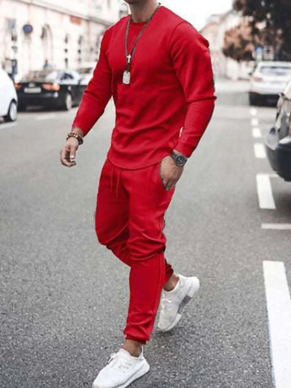 Men's Full Size Round Neck Long Sleeve Top and Pants Set Plus Size - Premium Men's Pants Set from Trendsi - Just $34.54! Shop now at Handbags Specialist Headquarter