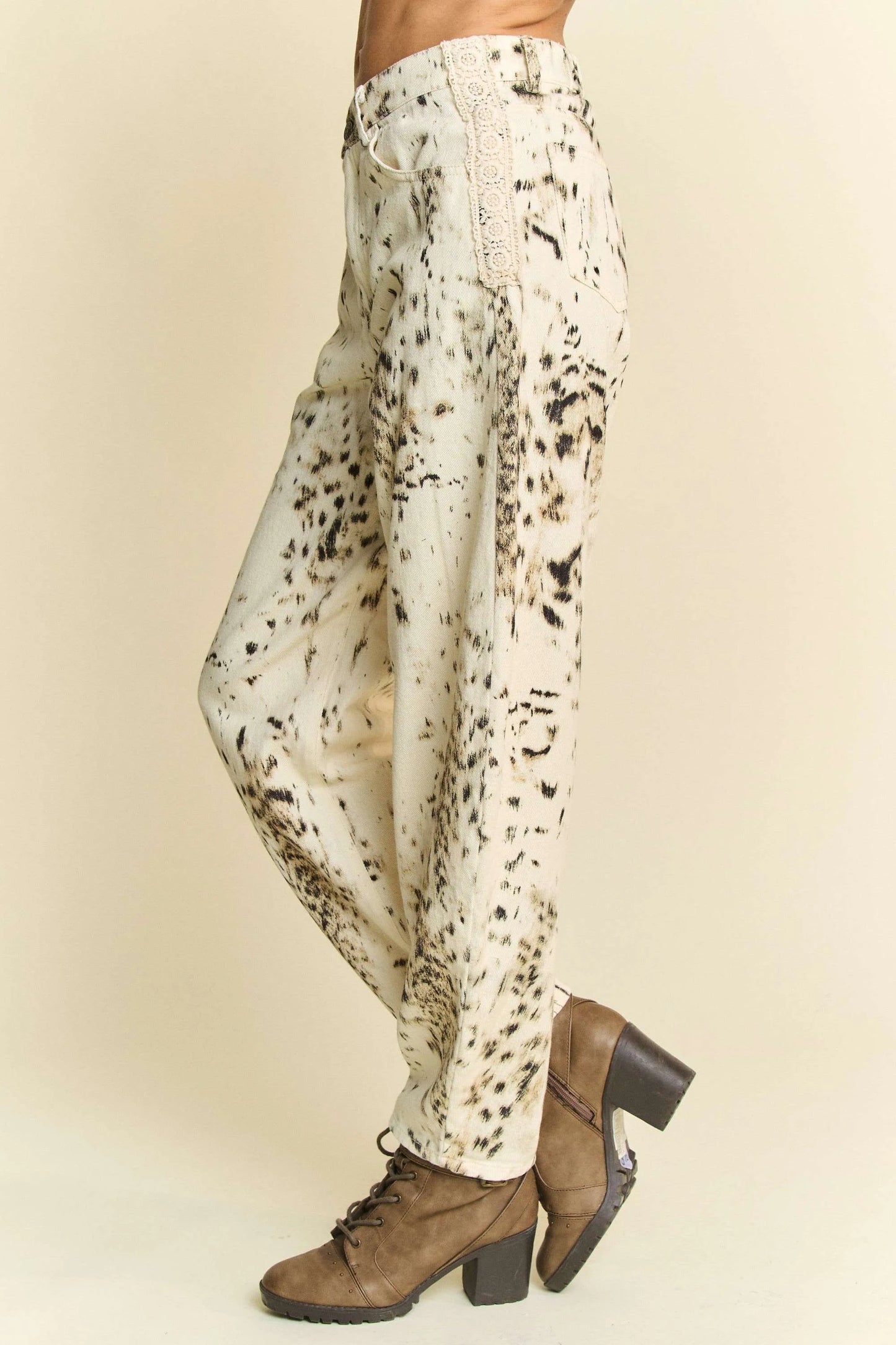 Davi & Dani Abstract Tie Dye Dot Lace Detail Barrel Pants - Premium Women Pants from Trendsi - Just $61.99! Shop now at Handbags Specialist Headquarter