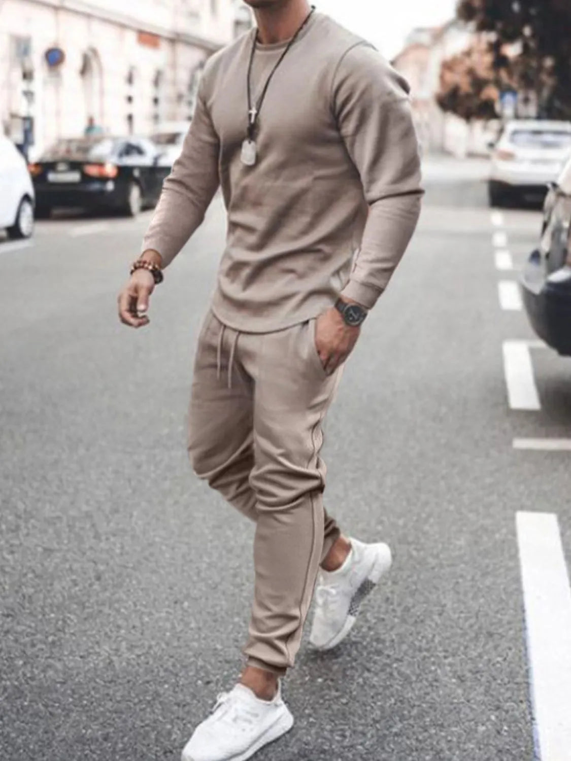 Men's Full Size Round Neck Long Sleeve Top and Pants Set Plus Size - Premium Men's Pants Set from Trendsi - Just $34.54! Shop now at Handbags Specialist Headquarter