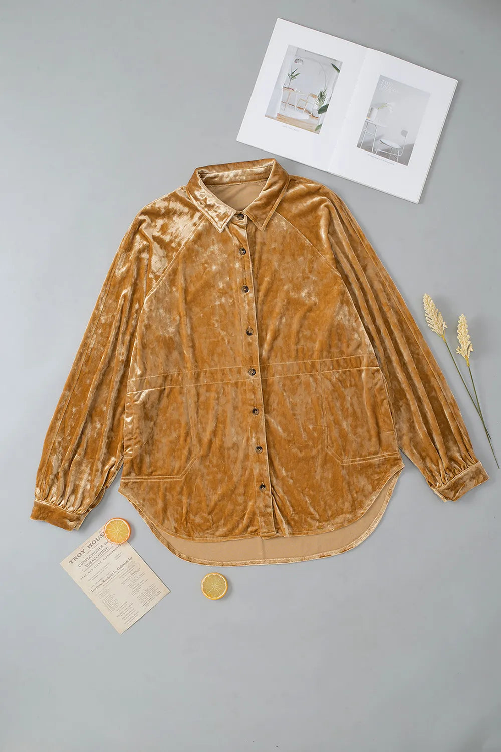 Button Down Loose Fit Velvet Shirt - Premium Women's Down Shirt Tops from Trendsi - Just $40.18! Shop now at Handbags Specialist Headquarter