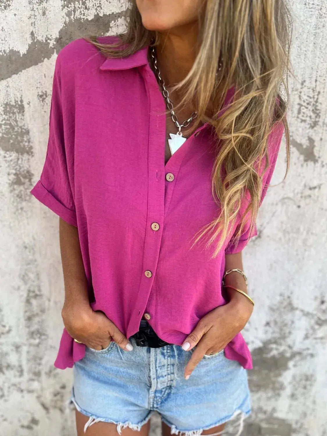 Full Size Collared Neck Half Sleeve Shirt Plus Size.