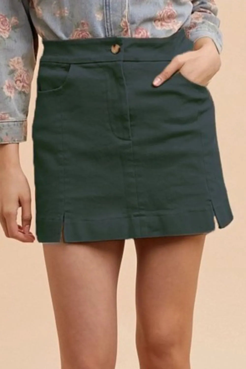 Annie Wear Comfort Stretch Cotton Slit Detailed Mini Skirt - Premium Skirts from Trendsi - Just $26.99! Shop now at Handbags Specialist Headquarter