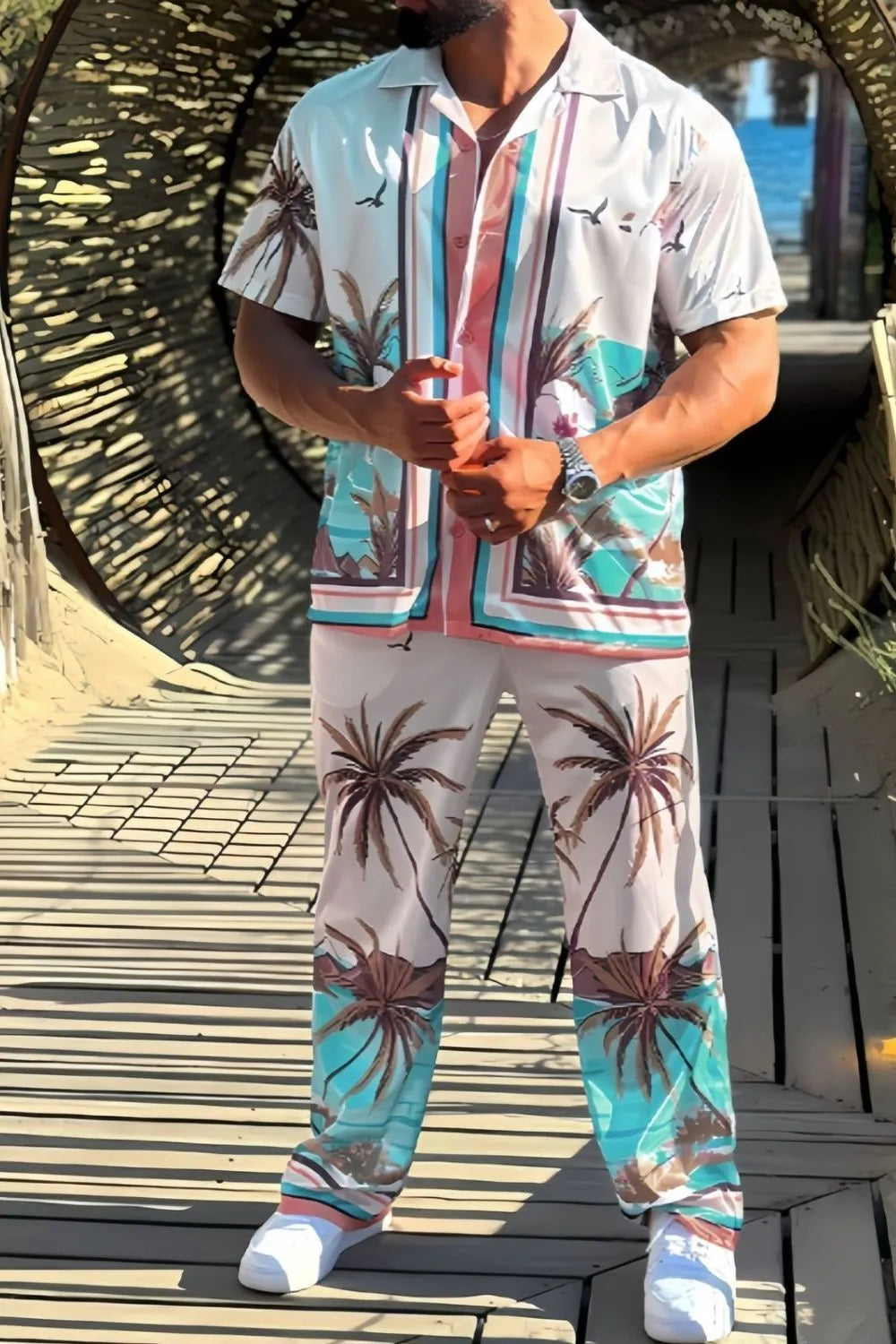 Men's Full Size Printed Short Sleeve Top and Pants Set Plus Size - Premium Men's Shirts from Trendsi - Just $39.38! Shop now at Handbags Specialist Headquarter
