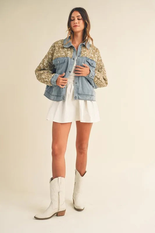 MABLE Quilted Paisley Print Contrast Denim Jacket - Premium Women / Jeans & Denim from Trendsi - Just $71.56! Shop now at Handbags Specialist Headquarter