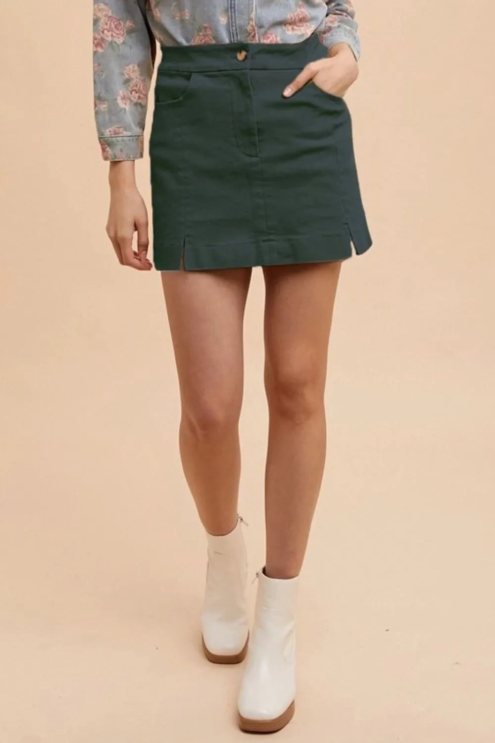 Annie Wear Comfort Stretch Cotton Slit Detailed Mini Skirt - Premium Skirts from Trendsi - Just $26.99! Shop now at Handbags Specialist Headquarter