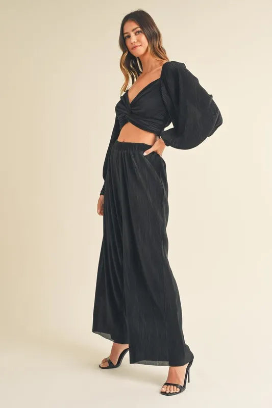 MABLE Front Twisted Long Sleeve Top and Pants Set - Premium Sleepwear from Trendsi - Just $84.99! Shop now at Handbags Specialist Headquarter