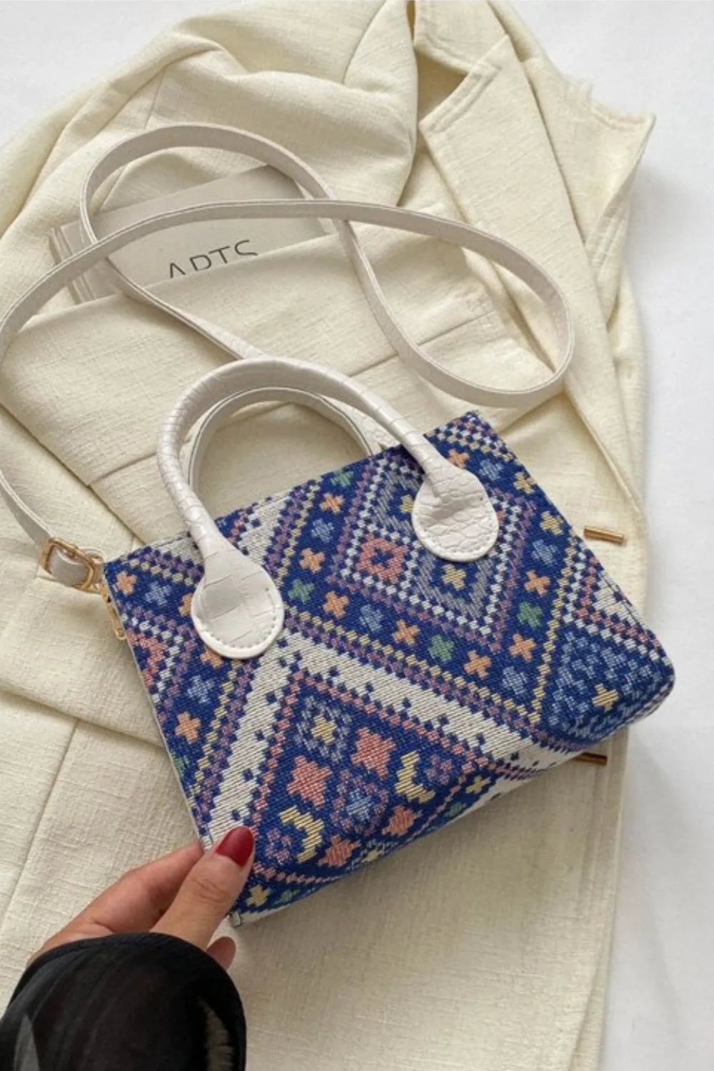 Geometric PU Leather Strap Handbag - Premium handbags from Trendsi - Just $19.99! Shop now at Handbags Specialist Headquarter