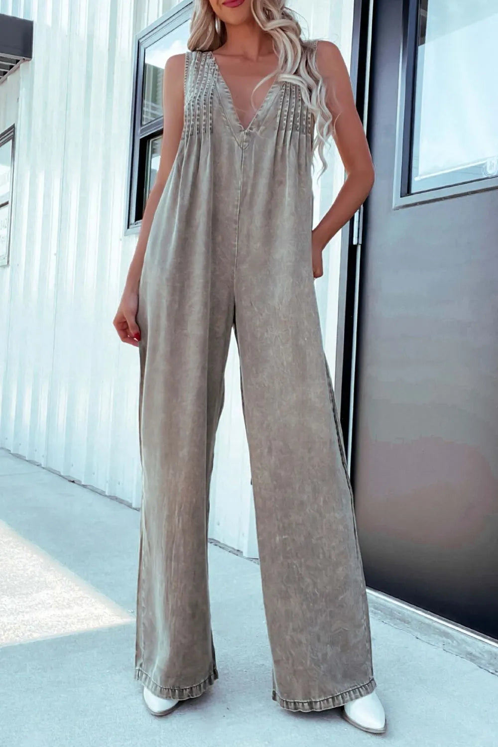 V-Neck Sleeveless Denim Jumpsuit - Premium Women / Jeans & Denim from Trendsi - Just $51.98! Shop now at Handbags Specialist Headquarter