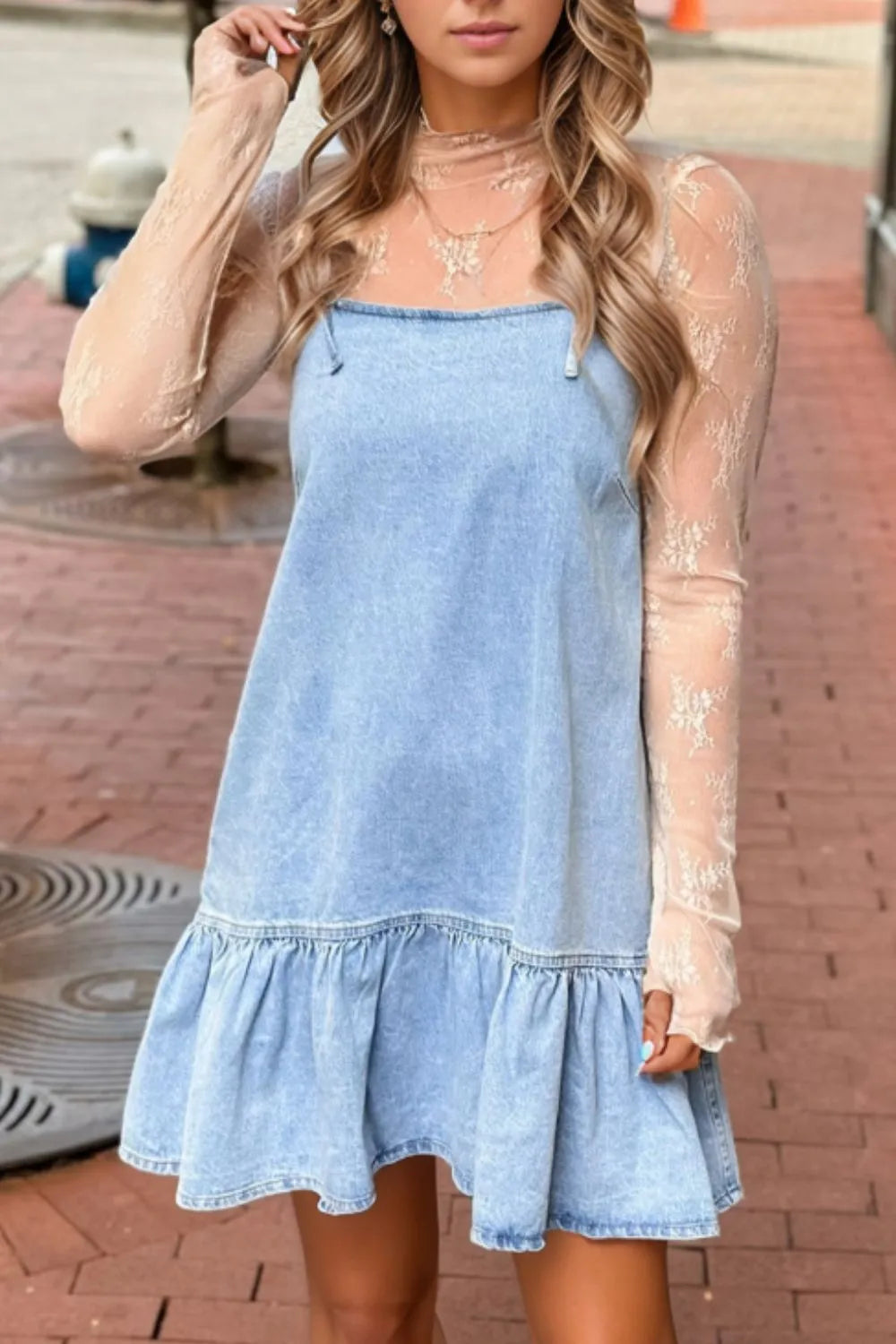 Bow Detail Spaghetti Straps Ruffle Hem Denim Dress - Premium Women / Jeans & Denim from Trendsi - Just $46.38! Shop now at Handbags Specialist Headquarter