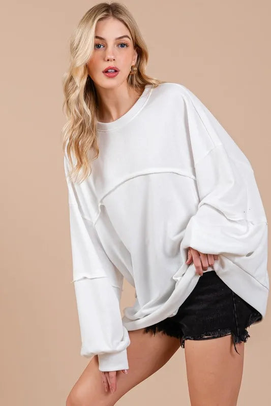 Ces Femme Exposed Seam Long Sleeve Sweatshirt - Premium Men's Sweatshirts from Trendsi - Just $47.90! Shop now at Handbags Specialist Headquarter
