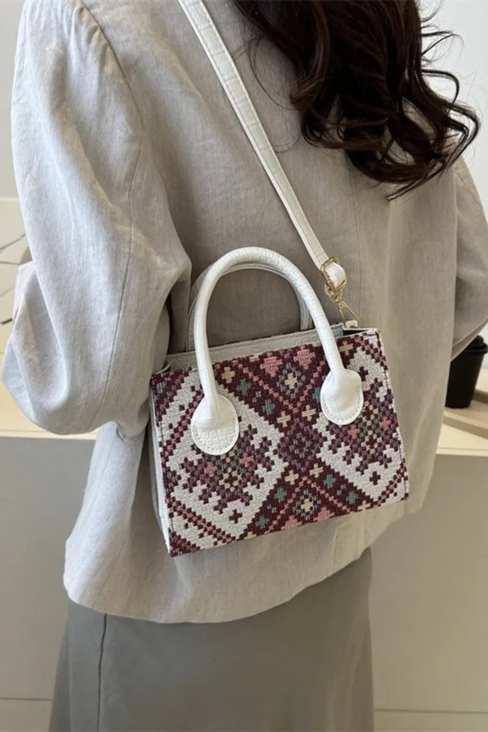Geometric PU Leather Strap Handbag - Premium handbags from Trendsi - Just $19.99! Shop now at Handbags Specialist Headquarter