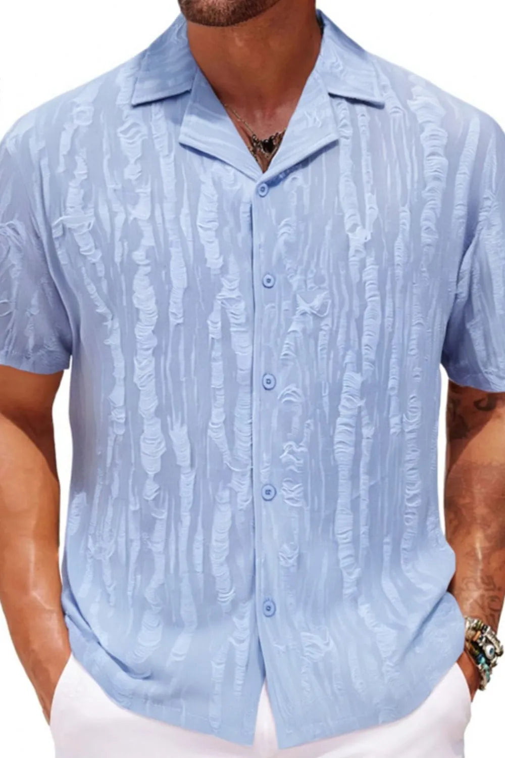 Men's Plus Size Collared Neck Short Sleeve Shirt - Premium Men's Shirt's from Trendsi - Just $32.58! Shop now at Handbags Specialist Headquarter