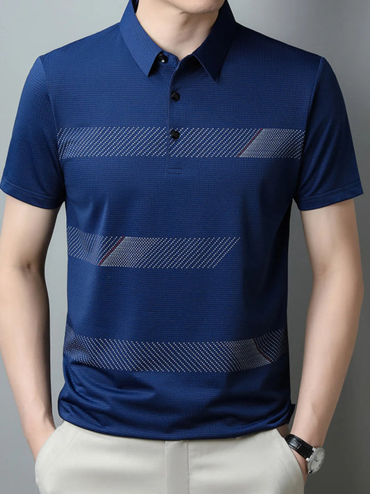 Men's Plus Size Striped Short Sleeve Casual Polo Shirt - Premium Men's Polo shirt from Trendsi - Just $29.99! Shop now at Handbags Specialist Headquarter