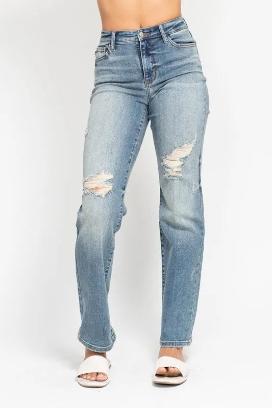 Judy Blue Full Size High Waist Distressed Dad Jean Plus Size - Premium Women / Jeans & Denim from Trendsi - Just $63.99! Shop now at Handbags Specialist Headquarter