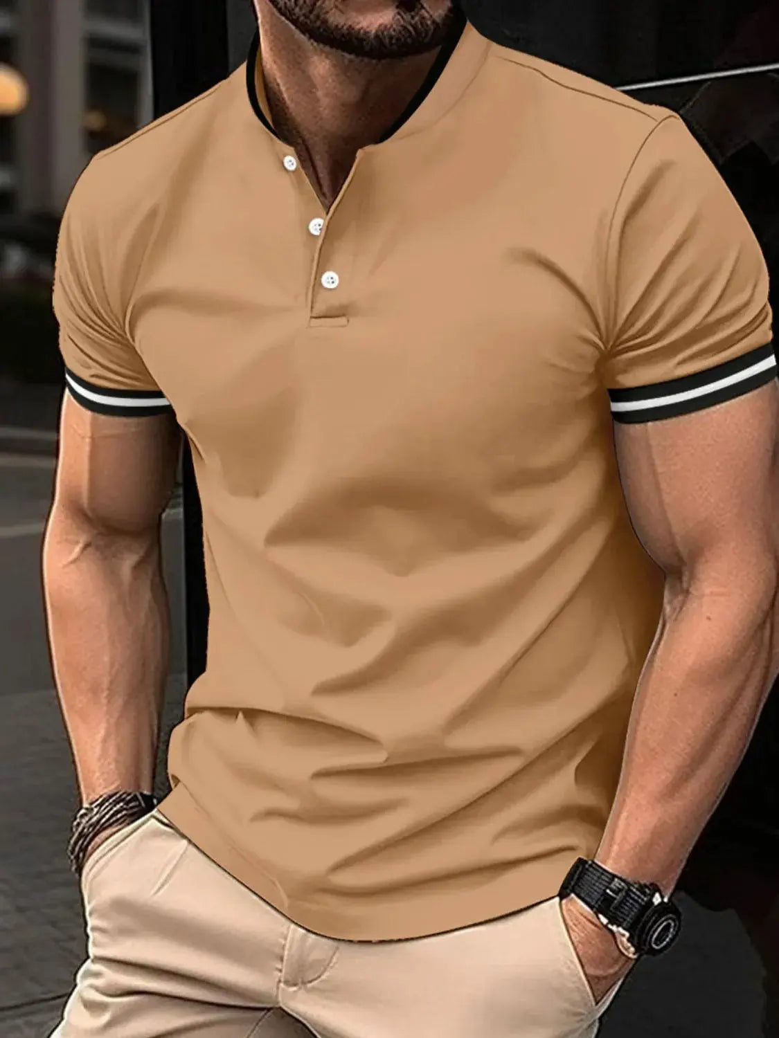 Men's Full Size Button Detail Short Sleeve Polo Plus Size.