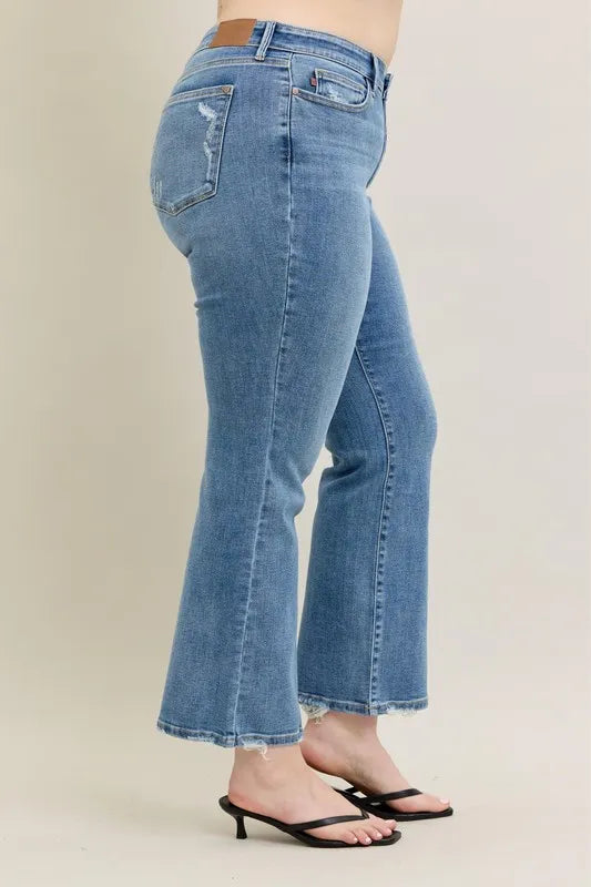 Judy Blue Full Size Mid Rise Wash Destroy Hem Bootcut Jeans Plus Size - Premium Women / Jeans & Denim from Trendsi - Just $66.99! Shop now at Handbags Specialist Headquarter
