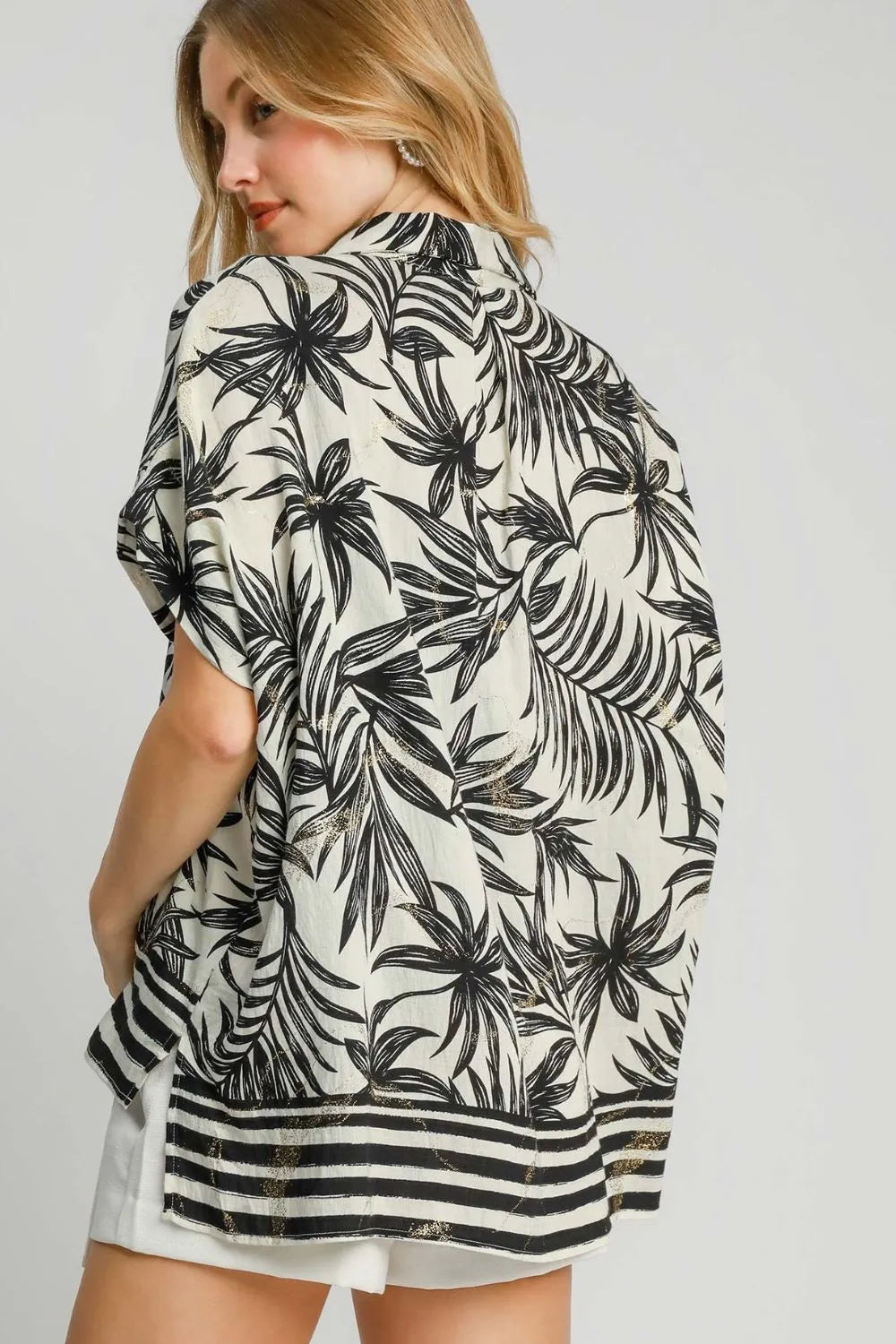 Umgee Full Size Tropical Print Button Down Shirt Plus Size - Premium Dresses from Trendsi - Just $48.99! Shop now at Handbags Specialist Headquarter