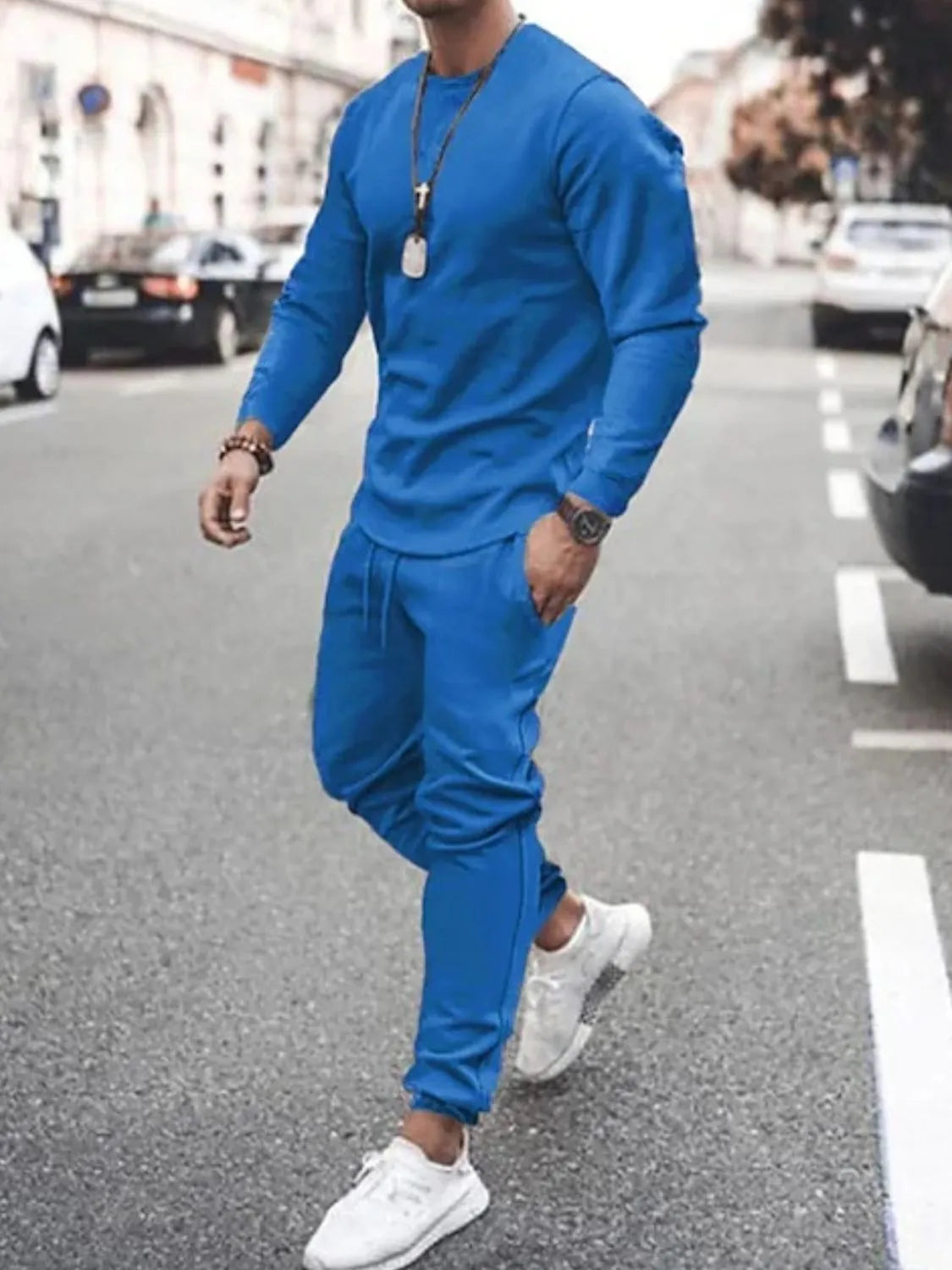Men's Full Size Round Neck Long Sleeve Top and Pants Set Plus Size - Premium Men's Pants Set from Trendsi - Just $34.54! Shop now at Handbags Specialist Headquarter