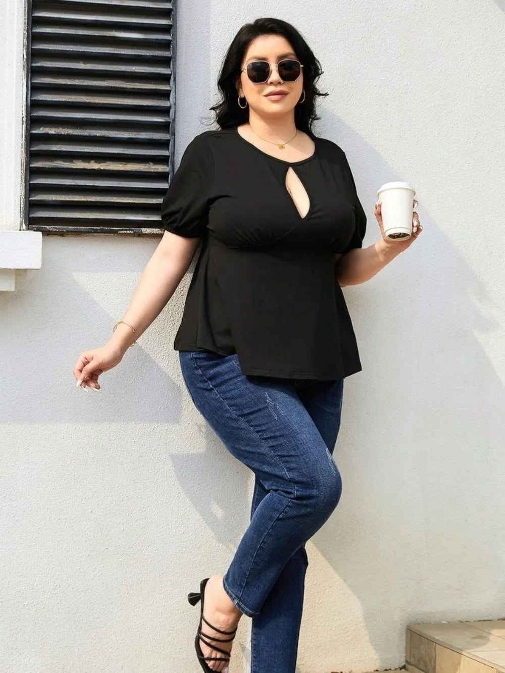 Plus Size Cutout Short Sleeve Blouse - Premium Plus Size Shirts from Trendsi - Just $21! Shop now at Handbags Specialist Headquarter