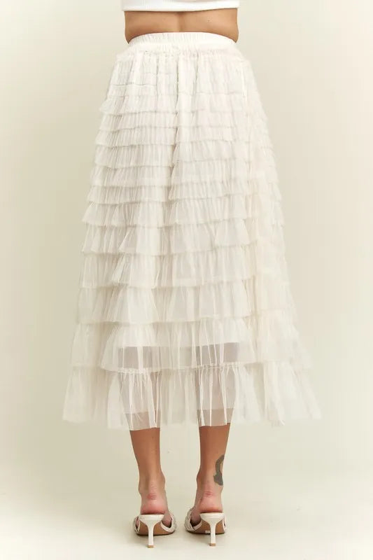 ADORA Elastic Waist Layered Mesh Midi Skirt - Premium from Trendsi - Just $39.99! Shop now at Handbags Specialist Headquarter