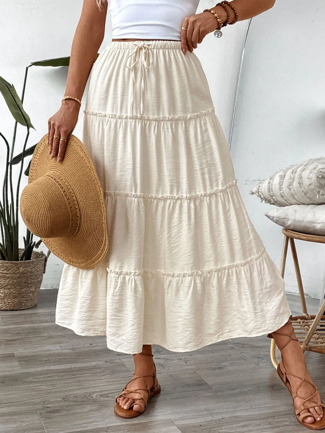 Drawstring Frill Tiered Skirt - Premium Skirts from Trendsi - Just $35.99! Shop now at Handbags Specialist Headquarter