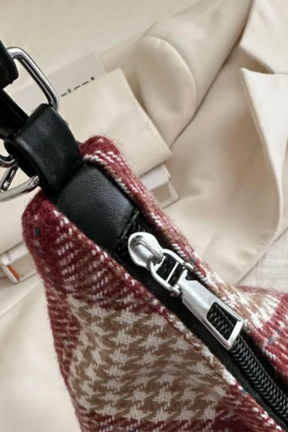 Plaid Adjustable Strap Handbag.