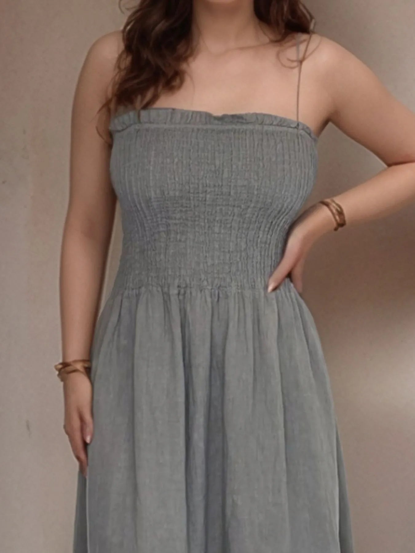 Full Size Smocked Cami Dress and Jacket Set Plus Size - Premium Dresses from Trendsi - Just $48.99! Shop now at Handbags Specialist Headquarter