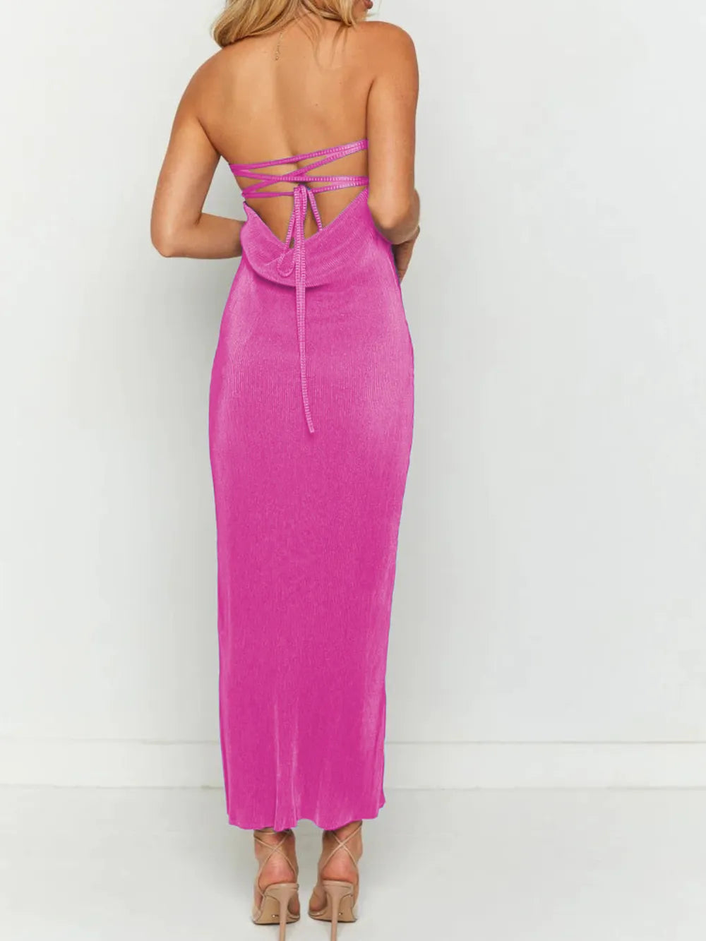 Lace-Up Back Tube Maxi Dress - Premium Maxi Dress from Trendsi - Just $29.99! Shop now at Handbags Specialist Headquarter