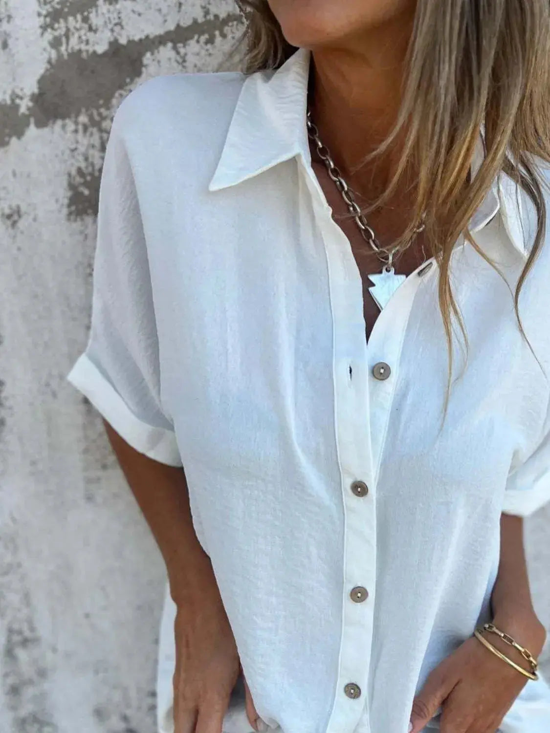 Full Size Collared Neck Half Sleeve Shirt Plus Size.