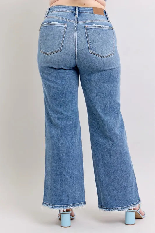 Judy Blue Full Size Raw Hem Wide Leg Jeans Plus Size - Premium Women / Jeans & Denim from Trendsi - Just $67.99! Shop now at Handbags Specialist Headquarter