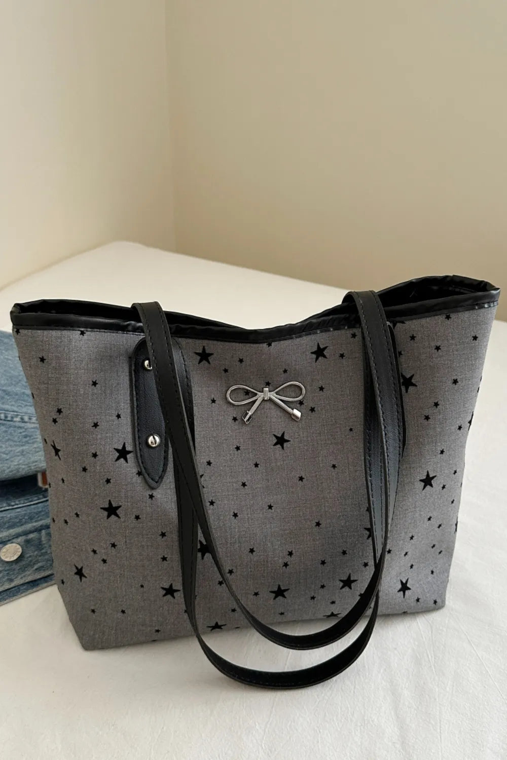 Bow Trim Polyester Tote Bag - Premium Tote Bag from Trendsi - Just $39.99! Shop now at Handbags Specialist Headquarter
