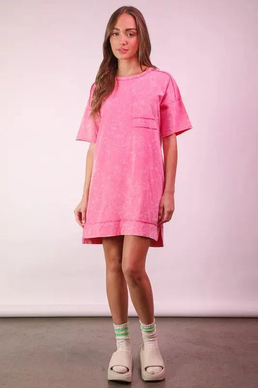 VERY J Plus Size Mineral Washed Knit Shift Mini Dress.