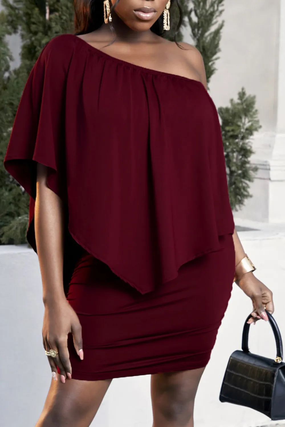 Plus Size One-Shoulder Half Sleeve Mini Dress - Premium Dresses from Trendsi - Just $39.99! Shop now at Handbags Specialist Headquarter