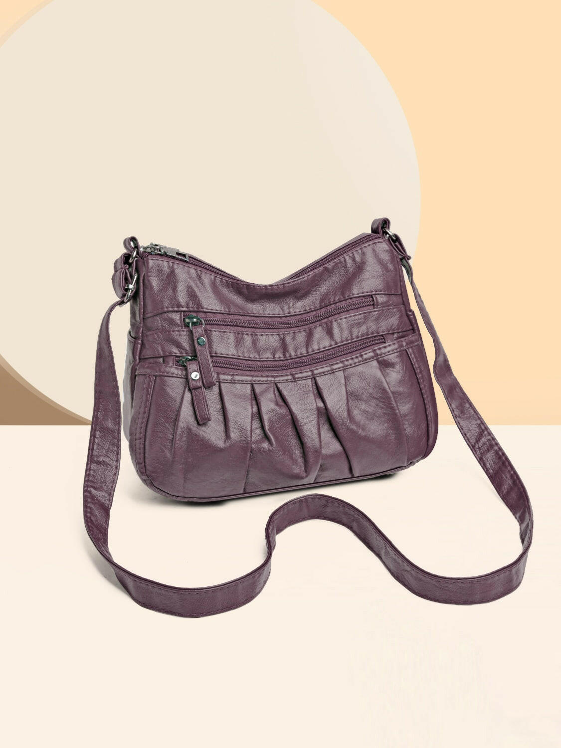 PU Leather Ruched Adjustable Strap Shoulder Bag.