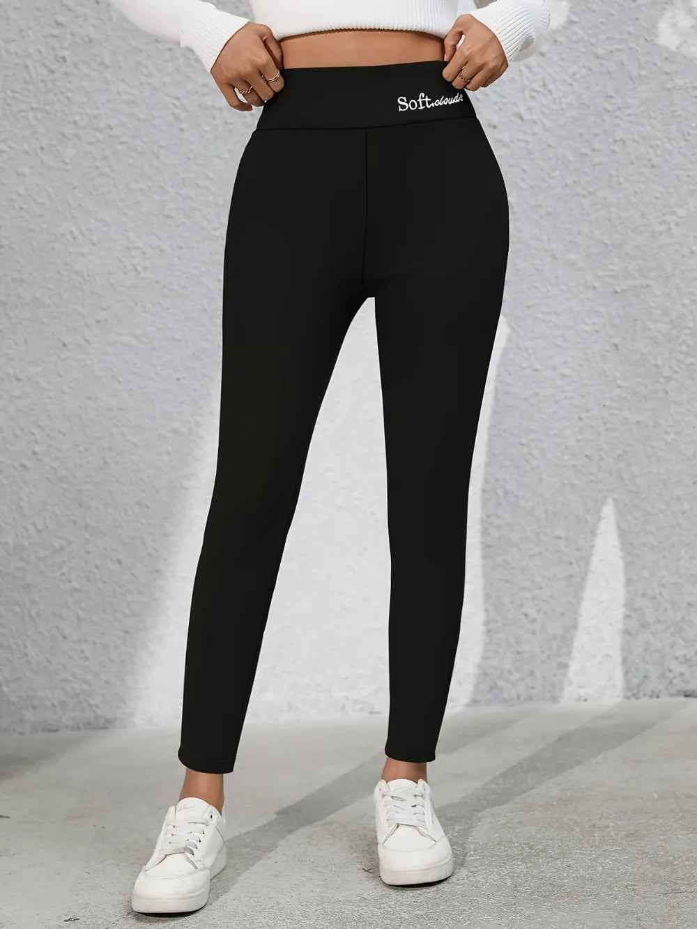 Full Size Letter Embroidered High Waist Leggings - Premium Leggings from Trendsi - Just $49.95! Shop now at Handbags Specialist Headquarter