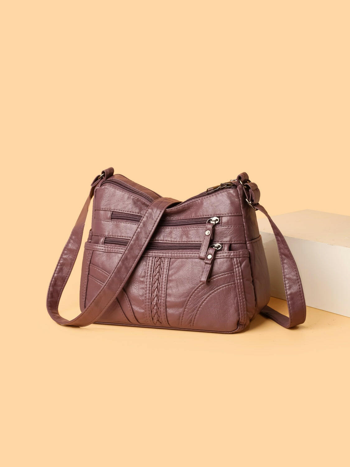 PU Leather Adjustable Strap Shoulder Bag.