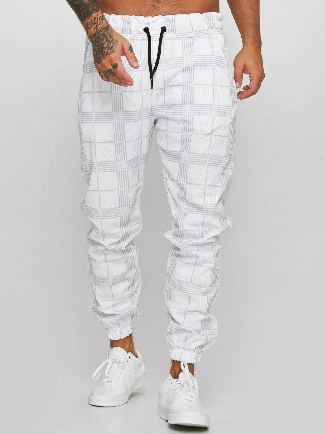 Men's Plus Size Plaid Drawstring Pants.