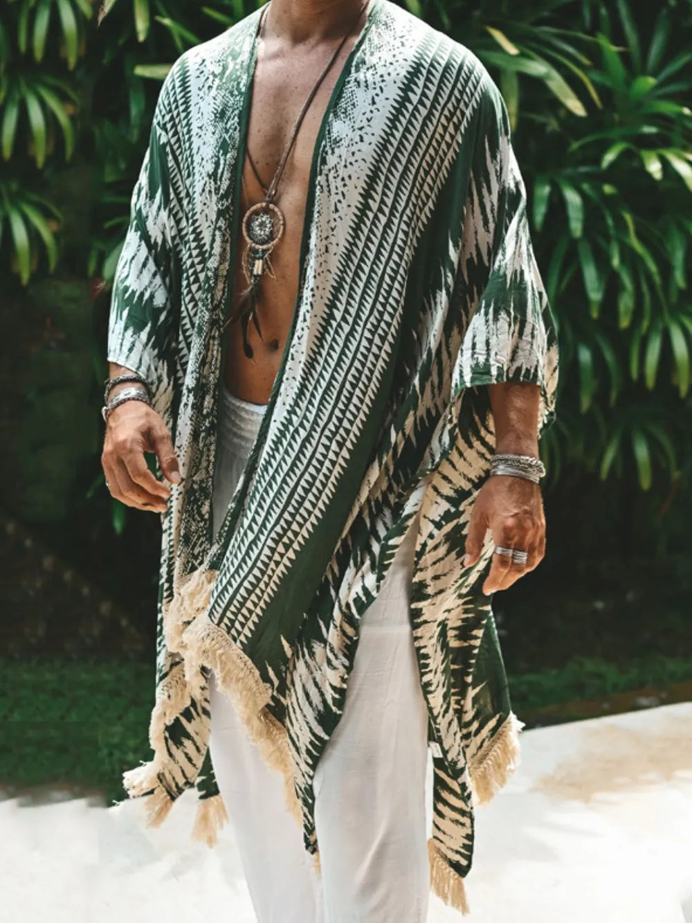 Men's Full Size Fringe Open Front Cover-Up Plus Size - Premium Men's T Shirt from Trendsi - Just $29.28! Shop now at Handbags Specialist Headquarter
