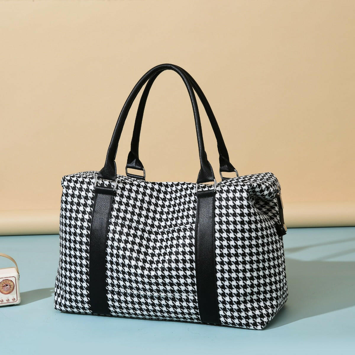 Houndstooth Canvas Travel Bag - Premium Luggage Travel Bags from Trendsi - Just $32.99! Shop now at Handbags Specialist Headquarter
