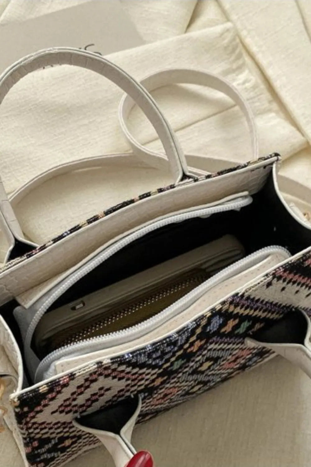 Geometric PU Leather Strap Handbag - Premium handbags from Trendsi - Just $19.99! Shop now at Handbags Specialist Headquarter