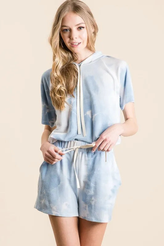 BiBi Tie Dye French Terry Hoodie Top and Bottom Set - Premium  from Trendsi - Just $19.99! Shop now at Handbags Specialist Headquarter