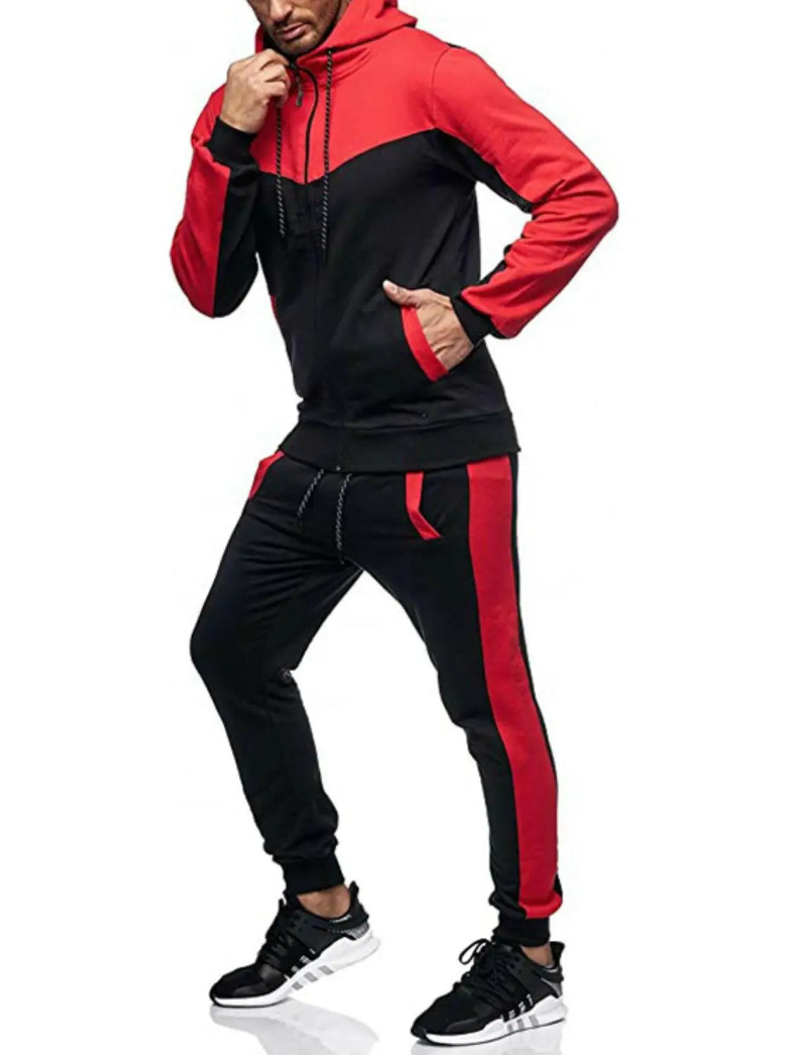 Men's Plus Size Zip Up Contrast Hoodie and Pants Set.